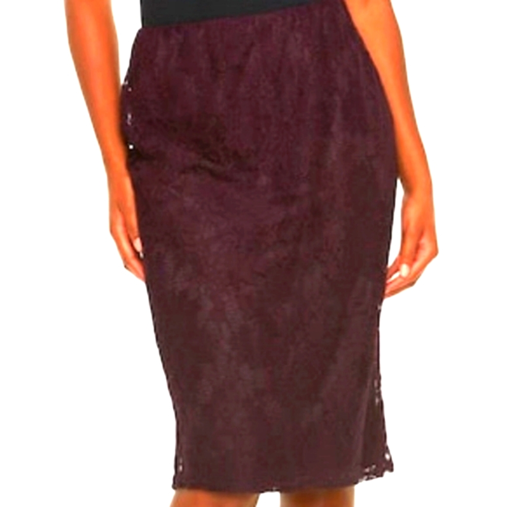 💜💟💜 Beautiful Plum Mulberry Wine Eggplant Purple Satin & Lace Midi Skirt - M